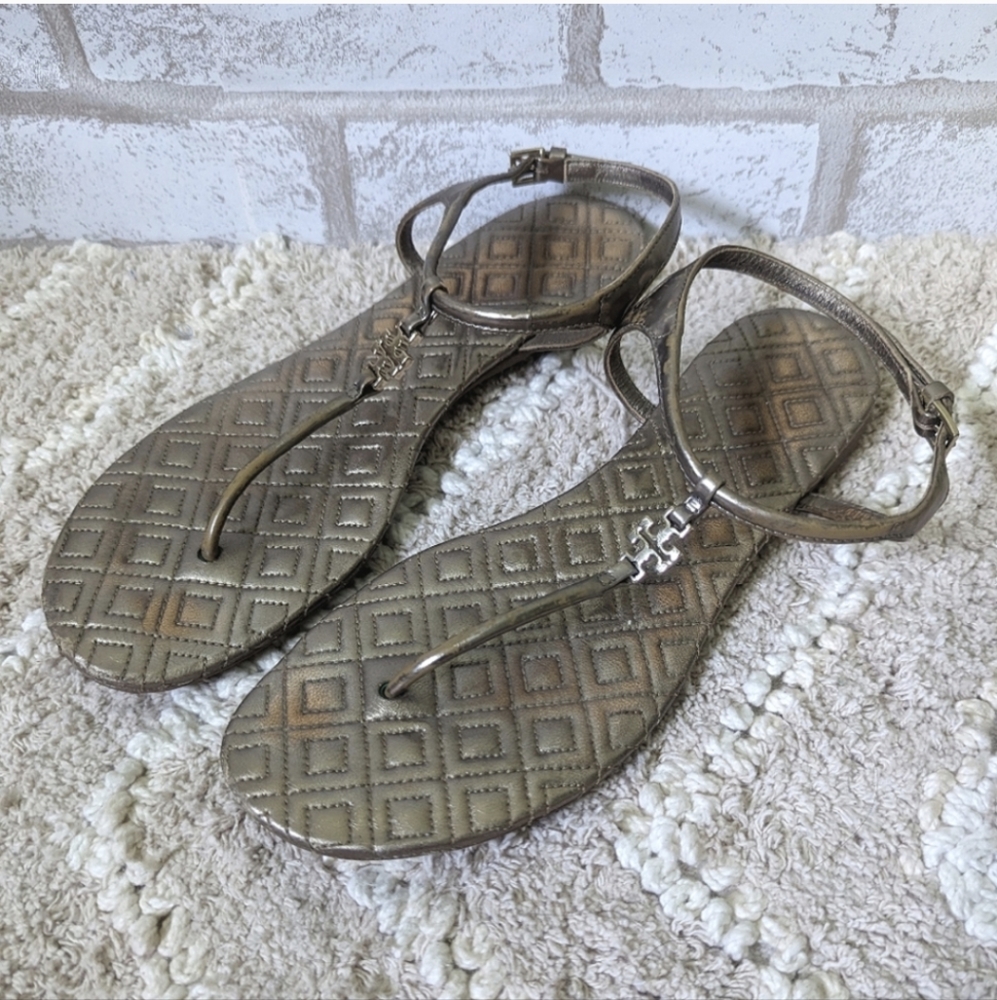 Tory Burch Marion Quilted Leather T-Strap Sandals